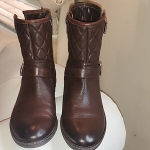 Brown Quilted Ankle Boots with Buckle Straps Like Brand New